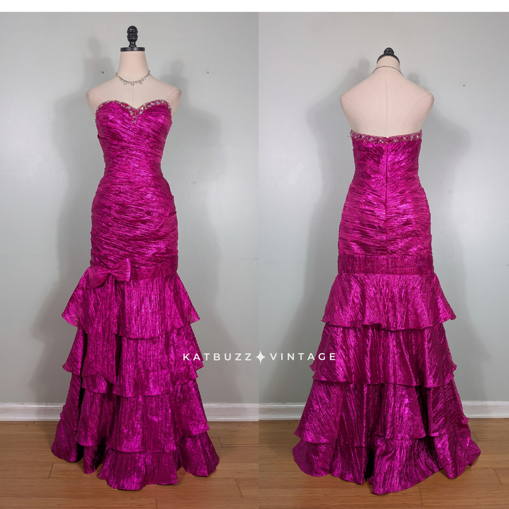 Vintage Tiffany Prom Dress Maxi Gown 6 Pink Princess Strapless Glam Y2K Bow Ball